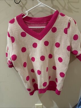 Pink Dot Cream V-Neck Sweater - Women